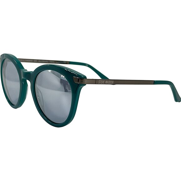 Steve Madden Globaal Womens Round Plastic Sunglass Teal Laminate 48-22 w Mirror main image 5